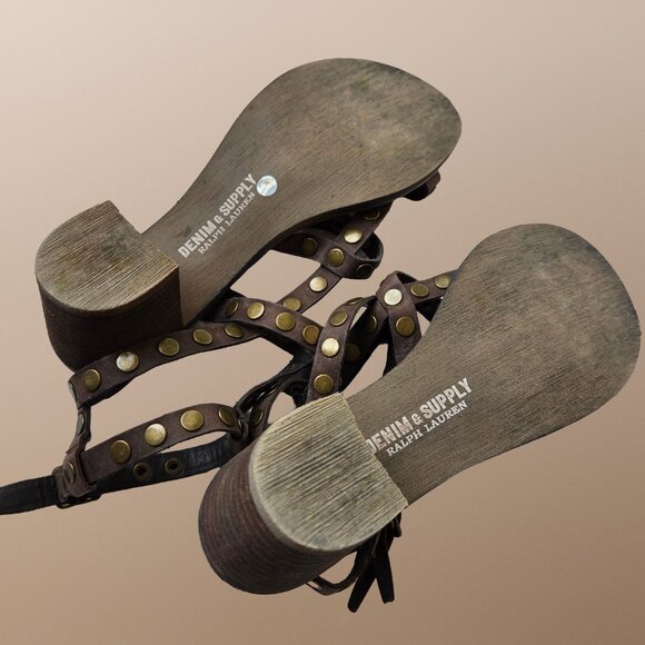 Ralph Lauren Denim & Supply Strappy Gladiator Sandals Size 7 Brown Leather Studs - Picture 10 of 11